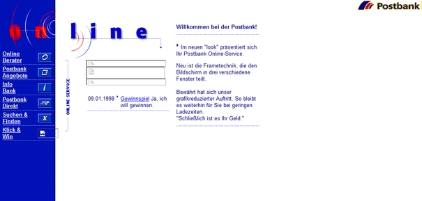 Postbank-Homepage ab 1998