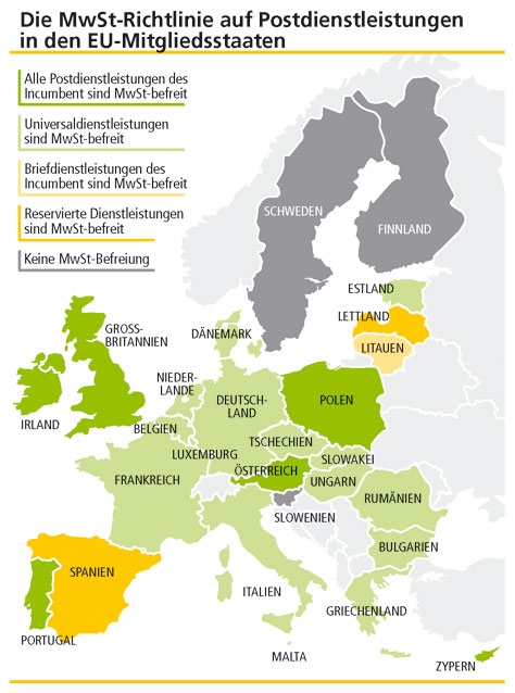 Europakarte zur Post-MWSt