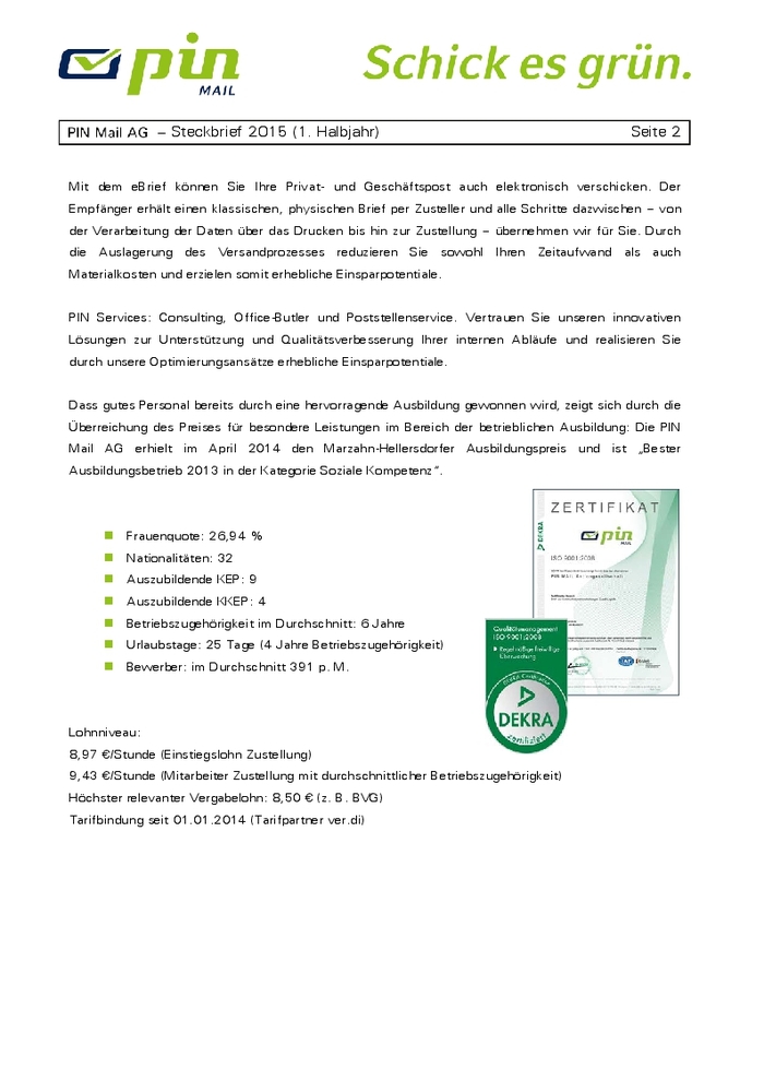 Unternehmenssteckbrief PIN Mail AG