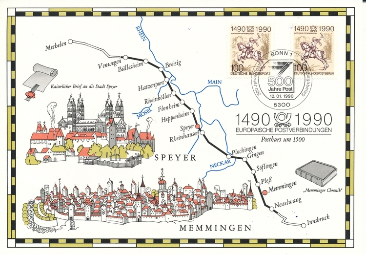 Briefmakrenkarte 500 Jahre Post Vorderseite